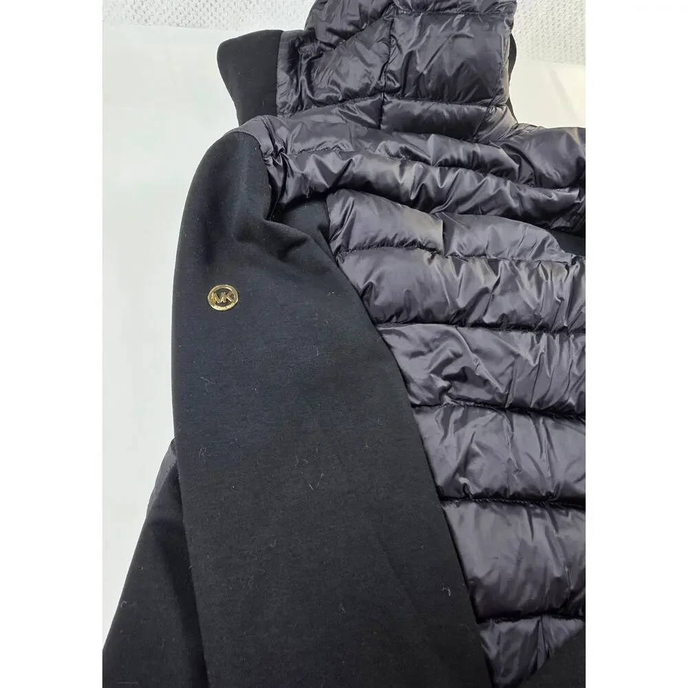 Michael Kors women's black hooded puffer jacket with gold-tone hardware Size S